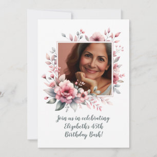 Invitation Fête d'anniversaire personnalisée avec photo flora