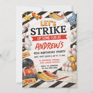 Invitation Fête d'anniversaire personnalisée de bowling vinta