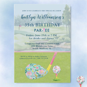 Invitation Fête d'anniversaire personnalisée de golfeuse pour