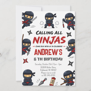 Invitation Fête d'anniversaire personnalisée de guerrier ninj