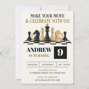 Invitation Fête d'anniversaire personnalisée d'échecs pour en