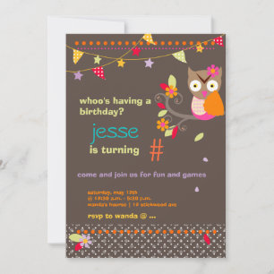 Invitation Fête d'anniversaire personnalisée du hibou rose / 