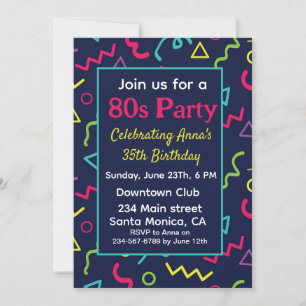 Invitation Fête d'anniversaire personnalisée néon rétro 80s 9