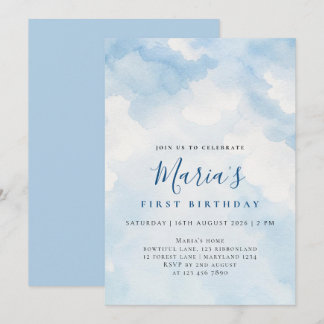 Invitation Fête d'anniversaire personnalisée Nuage Aquarelle