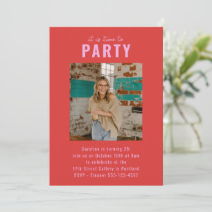Invitation Fête d'anniversaire personnalisée Rouge rose moder