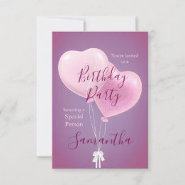 Invitation Fête d'anniversaire Personne Spéciale Ballons Rose