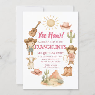 Invitation Fête d'Anniversaire Personnelle Rose Cowgirl