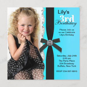 Invitation Fête d'anniversaire photo bleu sarcelle pour fille