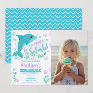Invitation Fête d'anniversaire photo de dauphin piscine