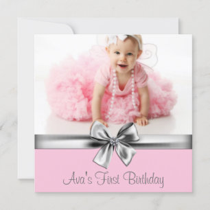 Invitation Fête d'anniversaire photo de filles gris rose