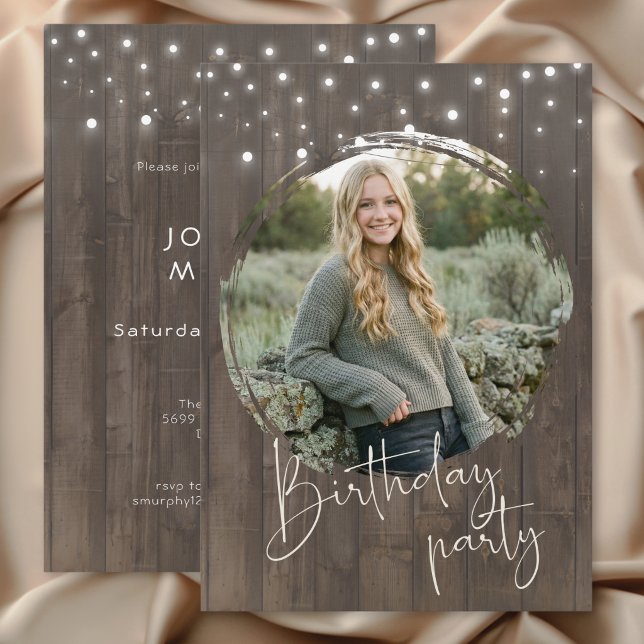 Invitation Fête d'anniversaire photo en bois de grange rustiq (Rustic Barn Wood Photo Birthday Party Invitation)