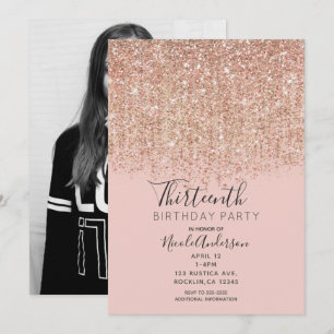 Invitation Fête d'anniversaire photo rose poudré et or rose p