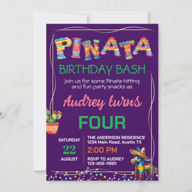 Invitation Fête d'anniversaire Pinata (Devant)