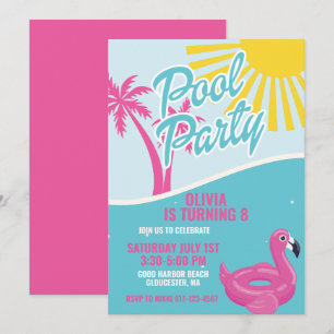 Invitation Fête d'anniversaire Pink Malibu Pool Party