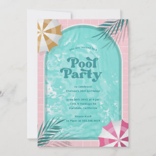 Invitation Fête d'anniversaire Pink Palm Springs Pool Party