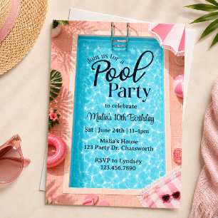 Invitation Fête d'anniversaire Pink Pool Party   Fête de nata