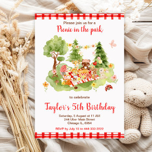 Invitation Fête d'anniversaire pique-nique d'animaux de la fo