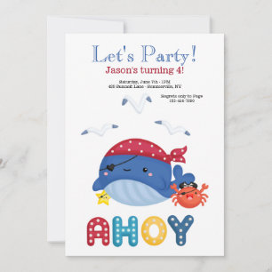 Invitation Fête d'anniversaire Pirate Baleine