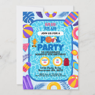 Invitation Fête d'anniversaire Piscine Basket