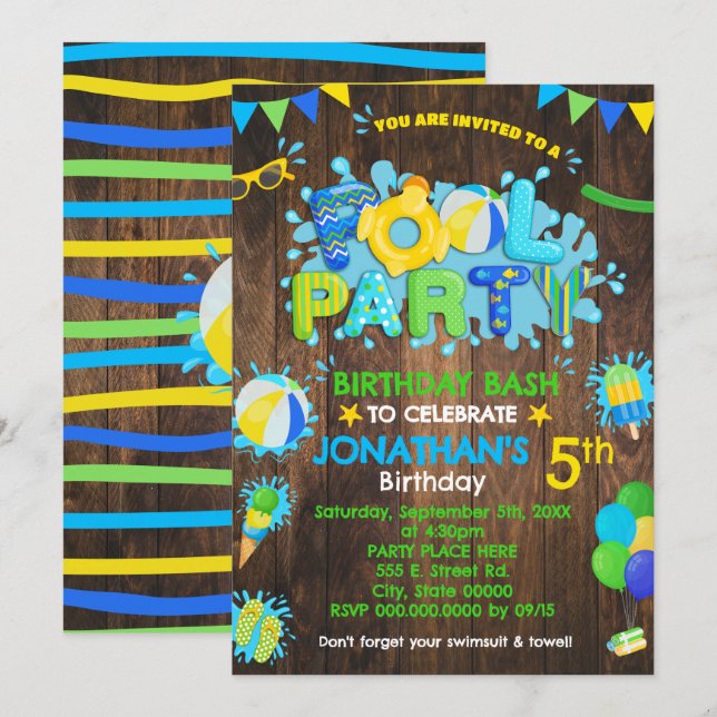 Invitation Fête d'anniversaire piscine canard en caoutchouc b (Devant / Derrière)