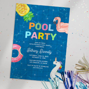Invitation Fête d'anniversaire Piscine d'été Aquarelle