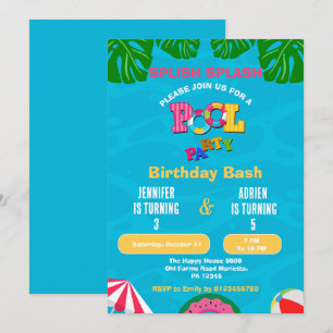 Invitation Fête d'anniversaire piscine éclaboussures