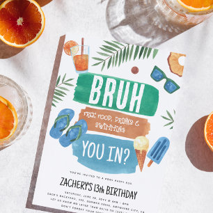 Invitation Fête d'anniversaire piscine pour garçon Bruh