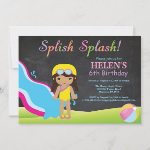 Invitation Fête d'anniversaire Piscine Toboggan aquatique Tab