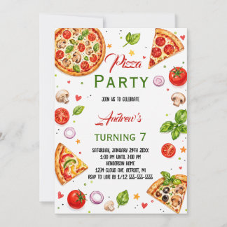 Invitation Fête d'anniversaire Pizza Italienne Aquarelle