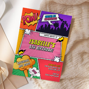 Invitation Fête d'anniversaire Pop Art pour enfants de super-