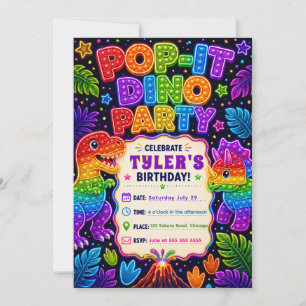 Invitation Fête d'anniversaire Pop It Dinosaure
