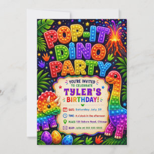 Invitation Fête d'anniversaire Pop It Dinosaure