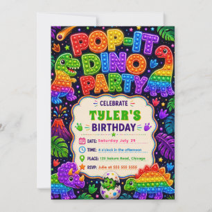 Invitation Fête d'anniversaire Pop It Dinosaure