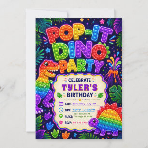 Invitation Fête d'anniversaire Pop It Dinosaure