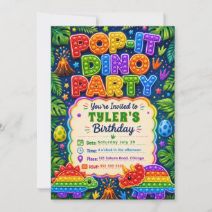 Invitation Fête d'anniversaire Pop It Dinosaure