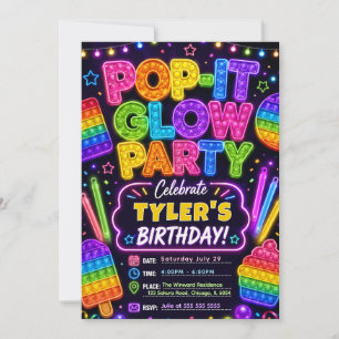 Invitation Fête d'anniversaire Pop It Glow