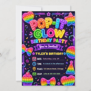 Invitation Fête d'anniversaire Pop It Glow