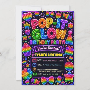 Invitation Fête d'anniversaire Pop It Glow