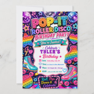 Invitation Fête d'anniversaire Pop It Roller Disco
