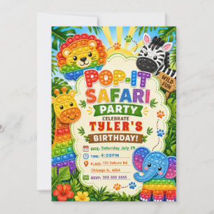 Invitation Fête d'anniversaire Pop It Safari