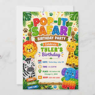 Invitation Fête d'anniversaire Pop It Safari