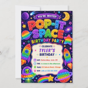 Invitation Fête d'anniversaire Pop It Space