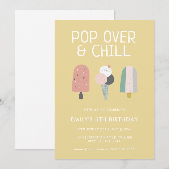 Invitation Fête d'anniversaire Pop Over & Chill Popsicle d'ét (Devant / Derrière)