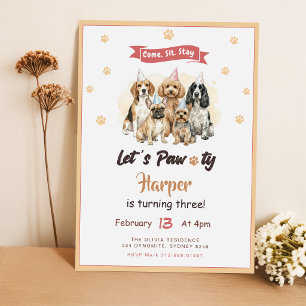 Invitation Fête d'anniversaire pour chiot mignon moderne