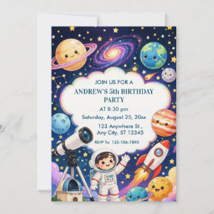 Invitation Fête d'anniversaire pour enfants astronautes dans