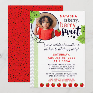 Invitation Fête d'anniversaire pour enfants aux fraises Douce