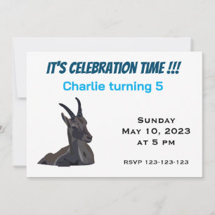 Invitation Fête d'anniversaire pour enfants avec chèvre Ibex