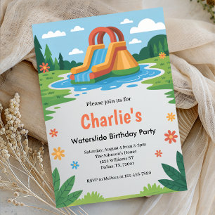 Invitation Fête d'anniversaire pour enfants avec toboggan aqu
