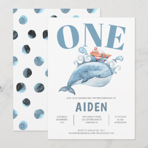 Invitation Fête d'anniversaire pour enfants Baleine Bleue Mig