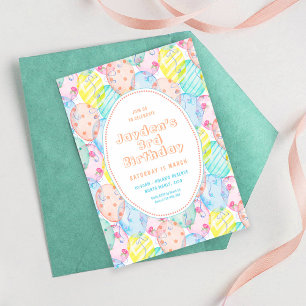 Invitation Fête d'anniversaire pour enfants Ballons Aquarelle